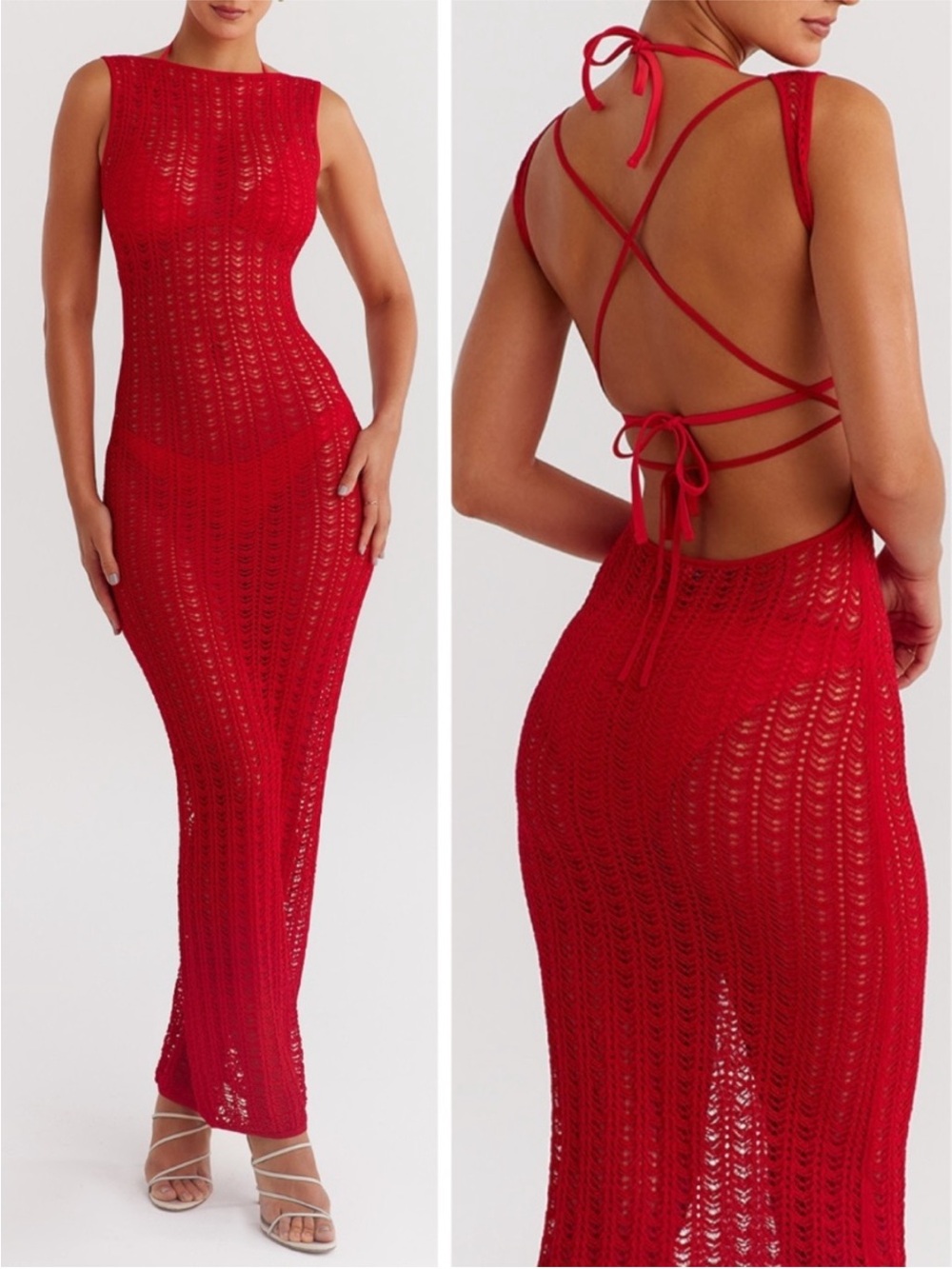 NEW Mistress Rocks Knit Cover Up Maxi Dress Red Large
